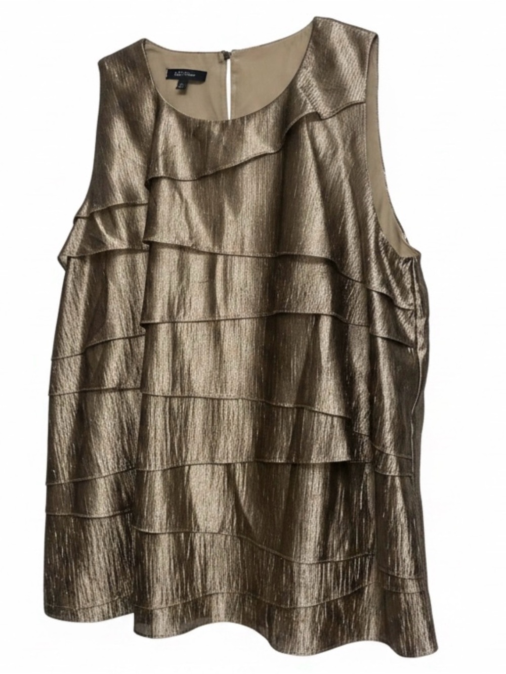 Anne Klein Metallic Gold Tiered Ruffle Sleeveless Top